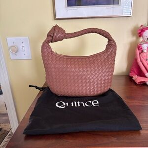 Quince Woven Knot-Handle Shoulder Bag — Tan Brown